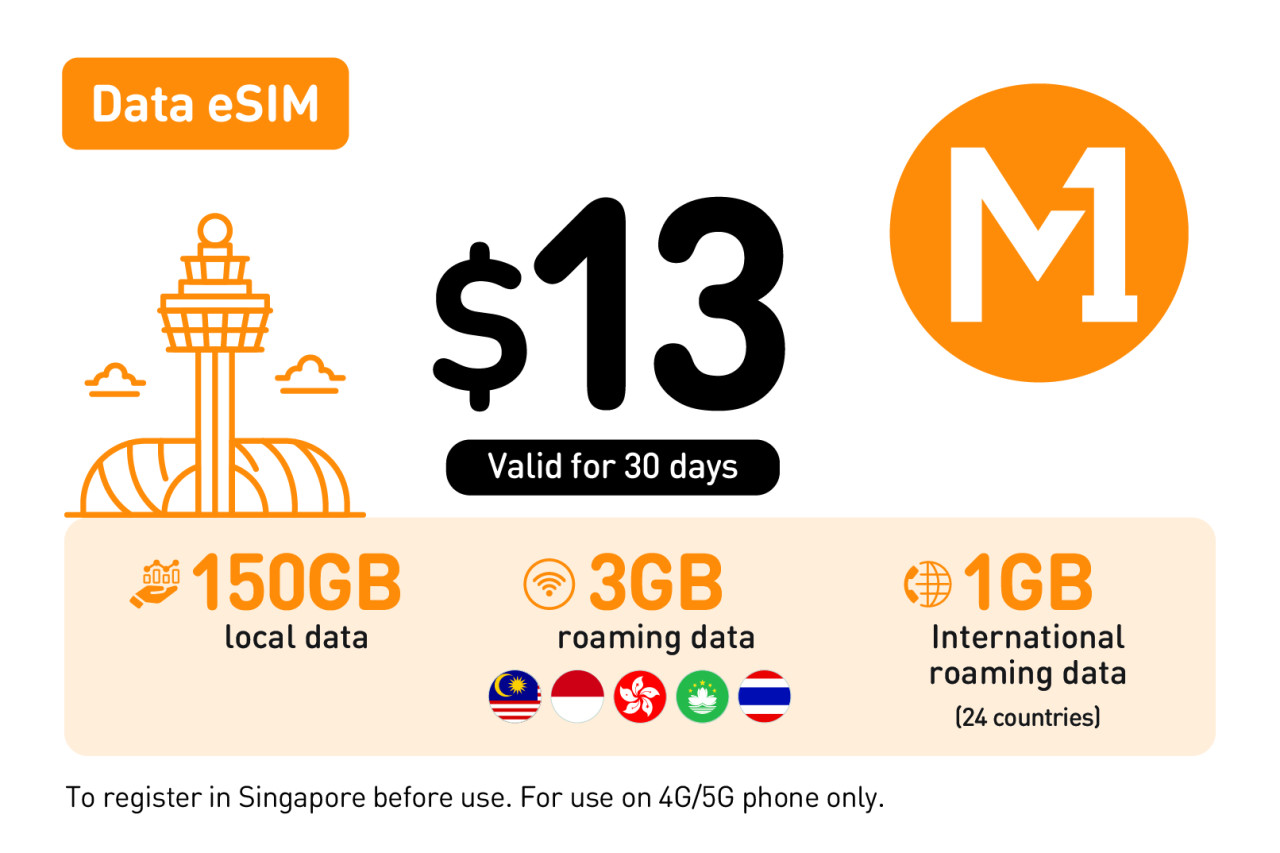  [싱가폴]싱가포르 M1 데이터 전용 eSim (150GB)
