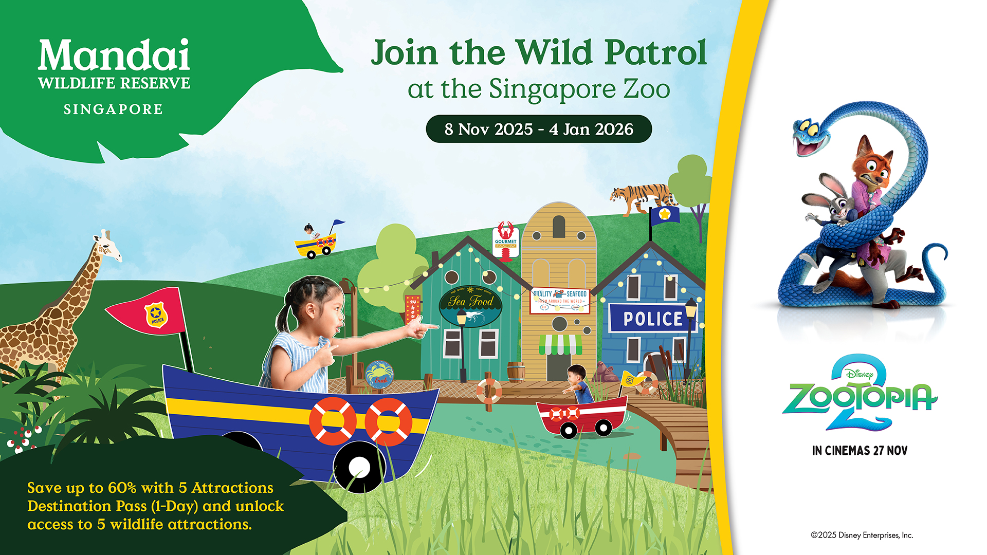 5-in-1 Day Pass: Night Safari + Singapore Zoo + Bird Paradise + River Wonders + Rainforest Adventure